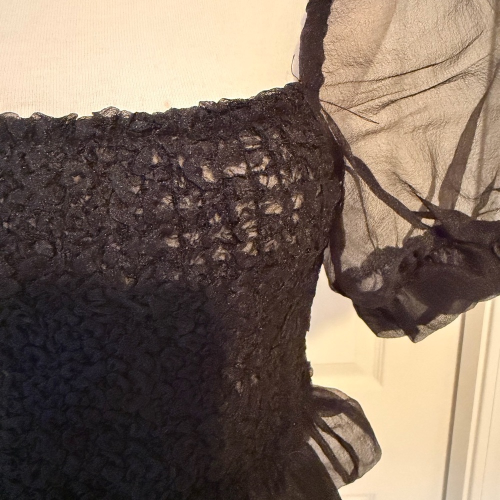 STAUD Black Sheer Puff Sleeve Blouse - Picture 4 of 6